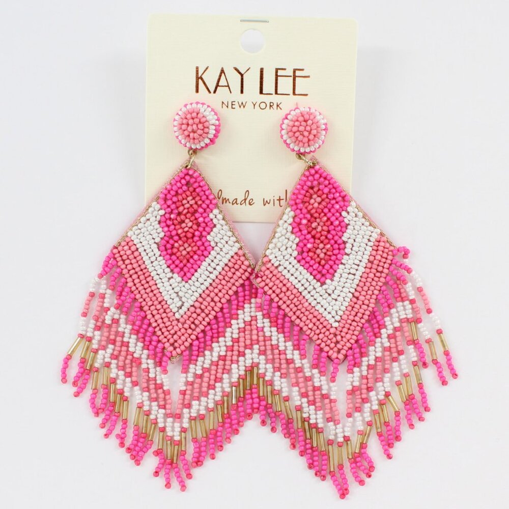 KAYLEE Seed Beaded Beautiful Fun Boho Pink Tribal Post Earrings Made ❤️ in India